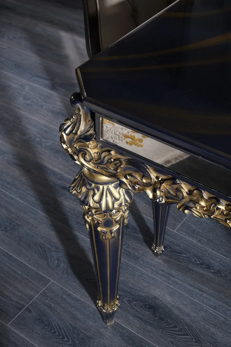 Casa Padrino Luxus Barock Couchtisch Blau / Gold / Schwarz 131 x 85 x H. 45 cm - Wohnzimmertisch im Barockstil