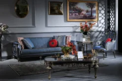 Casa Padrino Luxus Barock Couchtisch Blau / Gold / Schwarz 131 x 85 x H. 45 cm - Wohnzimmertisch im Barockstil