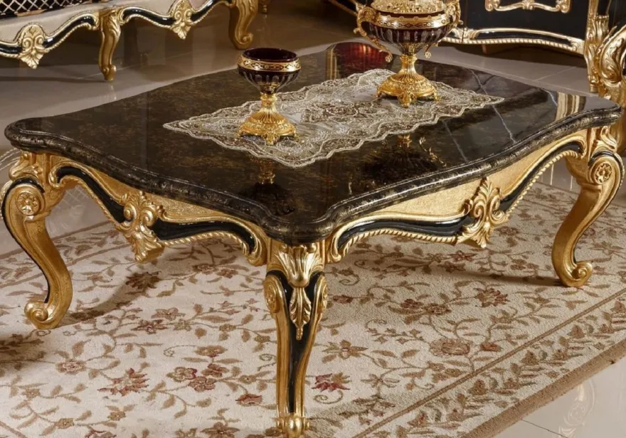 Casa Padrino Luxus Barock Couchtisch Schwarz / Gold - Prunkvoller Massivholz Wohnzimmertisch im Barockstil - Barock Wohnzimmer Möbel - Edel & Prunkvoll