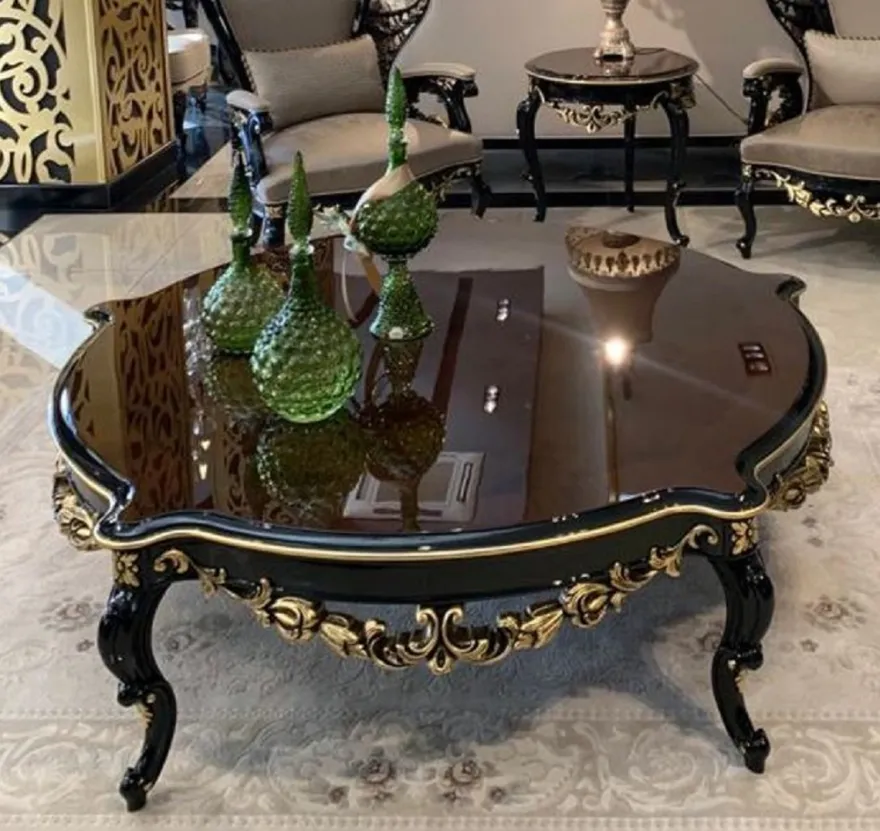 Casa Padrino Luxus Barock Couchtisch Braun / Schwarz / Gold - Prunkvoller Massivholz Wohnzimmertisch im Barockstil - Barock Wohnzimmer Möbel - Edel & Prunkvoll