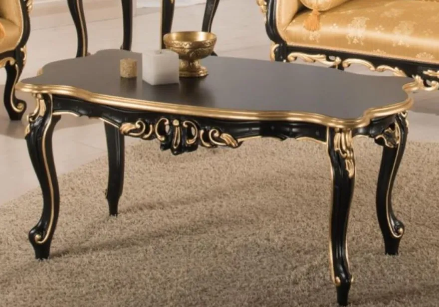 Casa Padrino Luxus Barock Couchtisch Schwarz / Gold 103 x 62 x H. 49 cm - Edler Wohnzimmertisch im Barockstil - Barock Wohnzimmer Möbel