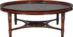 Casa Padrino Luxus Barock Couchtisch Dunkelbraun Ø 130 x H. 48 cm - Runder Mahagoni Wohnzimmertisch mit eglomisiertem Spiegelglas - Wohnzimmer Möbel im Barockstil
