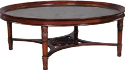 Casa Padrino Luxus Barock Couchtisch Dunkelbraun Ø 130 x H. 48 cm - Runder Mahagoni Wohnzimmertisch mit eglomisiertem Spiegelglas - Wohnzimmer Möbel im Barockstil