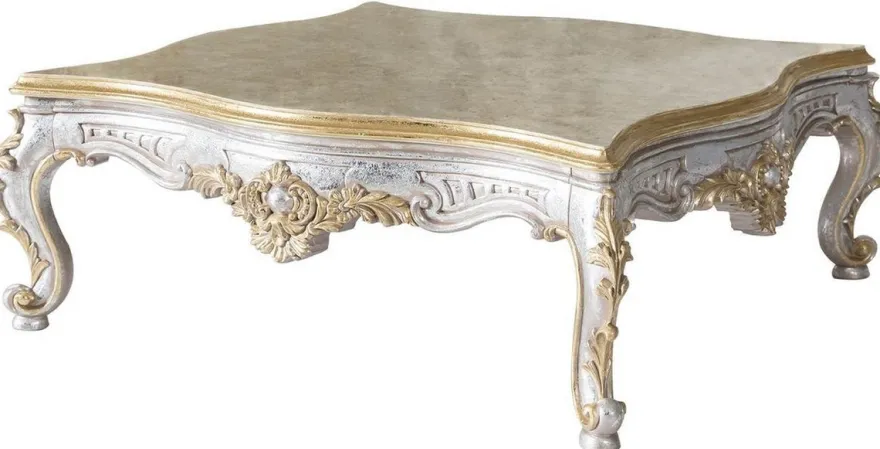 Casa Padrino Luxus Barock Couchtisch Gold / Silber 125 x 125 x H. 50 cm - Massivholz Wohnzimmertisch im Barockstil - Edel & Prunkvoll