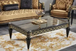 Casa Padrino Luxus Barock Couchtisch Schwarz / Gold 140 x 90 x H. 45 cm - Wohnzimmertisch im Barockstil