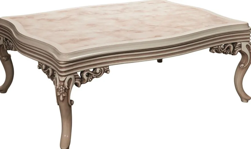 Casa Padrino Luxus Barock Couchtisch Creme / Beige 120 x 80 x H. 50 cm - Prunkvoller Wohnzimmertisch mit Glasplatte