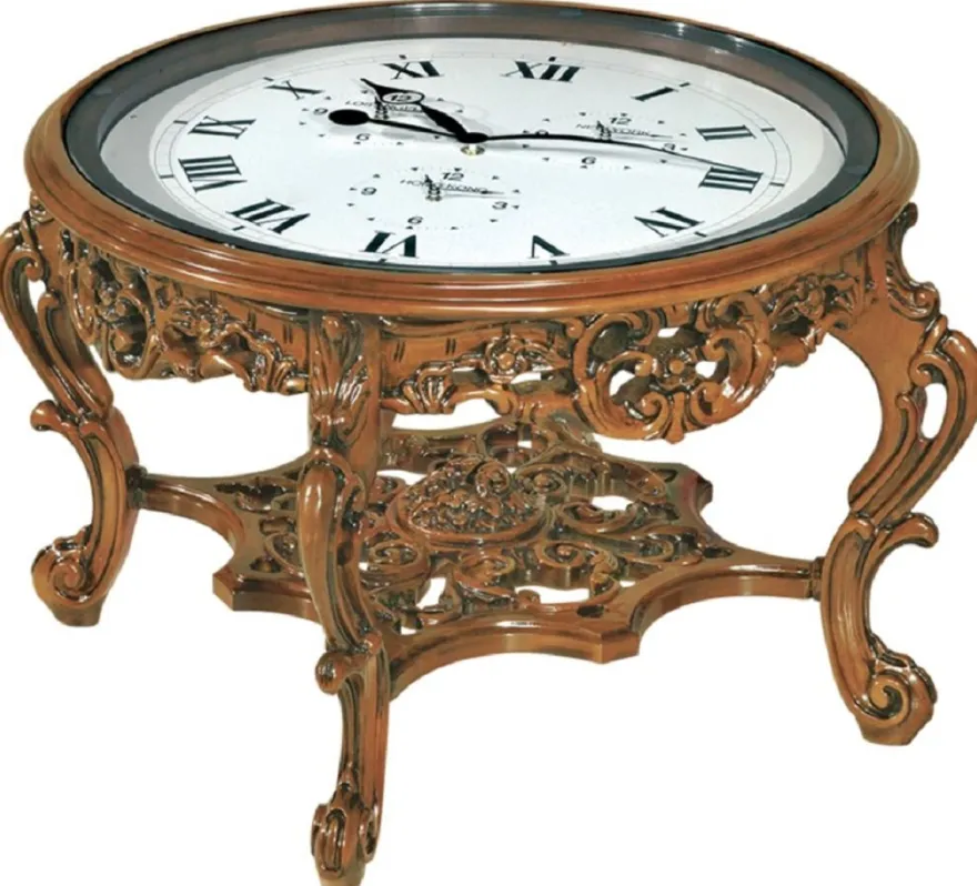 Casa Padrino Luxus Barock Couchtisch mit Uhr Braun - Prunkvoller Barockstil Cocktailtisch - Barock Möbel - Barock Interior - Edel & Prunkvoll - Luxus Qualität - Made in Italy