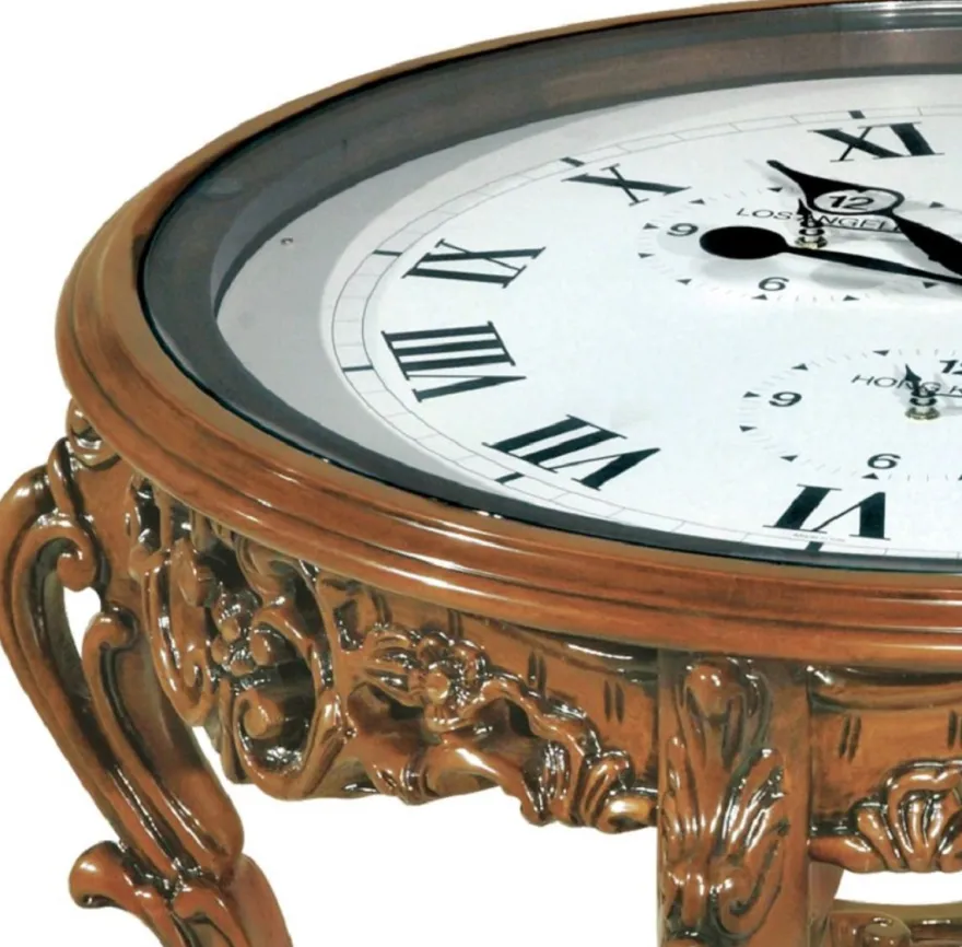 Casa Padrino Luxus Barock Couchtisch mit Uhr Braun - Prunkvoller Barockstil Cocktailtisch - Barock Möbel - Barock Interior - Edel & Prunkvoll - Luxus Qualität - Made in Italy