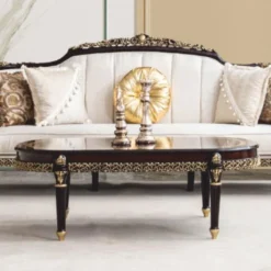 Casa Padrino Luxus Barock Couchtisch Dunkelbraun / Gold 138 cm - Barock Möbel