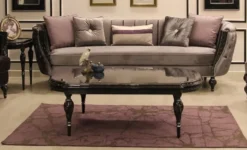 Casa Padrino Luxus Barock Couchtisch Grau / Schwarz / Silber 140 x 85 x H. 50 cm - Edler Massivholz Wohnzimmertisch mit Glasplatte - Barockstil Wohnzimmer Möbel