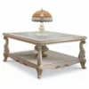 Casa Padrino Luxus Barock Couchtisch mit Tiffany Tischleuchte Weiß / Gold 110 cm - Made in Italy