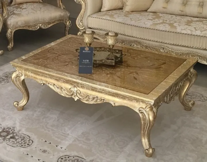 Casa Padrino Luxus Barock Couchtisch Antik Gold - Handgefertigter Massivholz Tisch im Barockstil - Barock Wohnzimmer Möbel - Edel & Prunkvoll