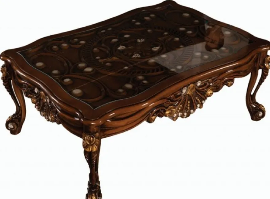 Casa Padrino Luxus Barock Couchtisch Braun / Gold - Massivholz Wohnzimmertisch im Barockstil - Barock Wohnzimmer Möbel - Edel & Prunkvoll