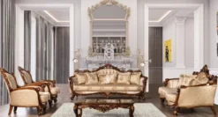 Casa Padrino Luxus Barock Couchtisch Braun / Gold - Massivholz Wohnzimmertisch im Barockstil - Barock Wohnzimmer Möbel - Edel & Prunkvoll
