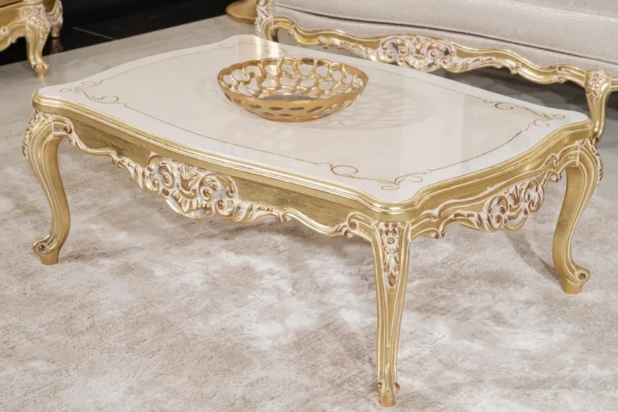 Casa Padrino Luxus Barock Couchtisch Creme / Gold 120 cm - Barockstil Wohnzimmer Möbel