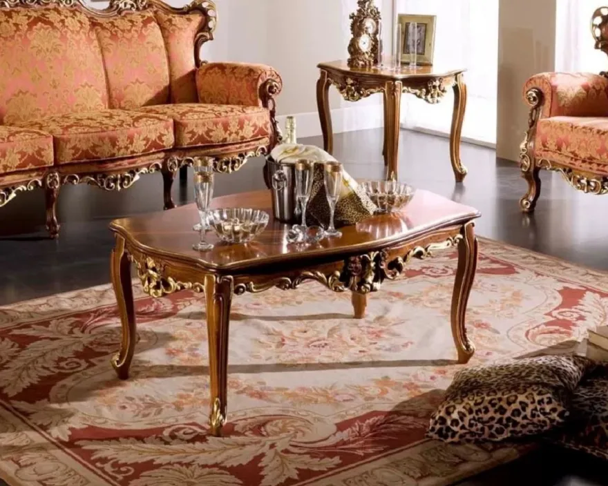 Casa Padrino Luxus Barock Couchtisch Braun / Gold - Handgefertigter Massivholz Tisch im Barockstil - Barock Wohnzimmer Möbel - Luxus Qualität - Made in Italy