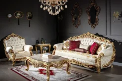 Casa Padrino Luxus Barock Couchtisch Beige / Creme / Gold / Braun - Prunkvoller Massivholz Wohnzimmertisch im Barockstil - Prunkvolle Barock Möbel