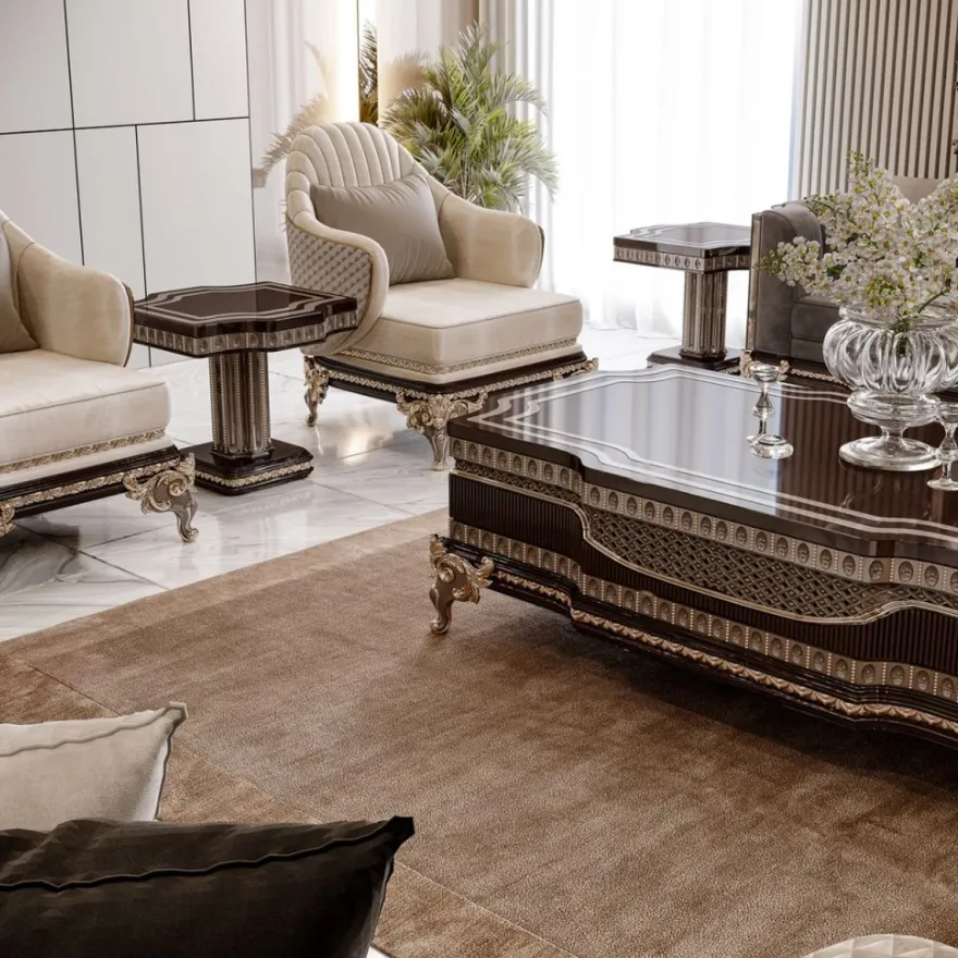 Casa Padrino Luxus Barock Couchtisch Dunkelbraun / Grau / Gold 156 cm