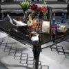 Casa Padrino Luxus Barock Couchtisch Schwarz / Braun 140 x 90 x H. 46 cm - Edler Massivholz Wohnzimmertisch mit Glasplatte und Spiegelglas - Luxus Qualität - Made in Italy