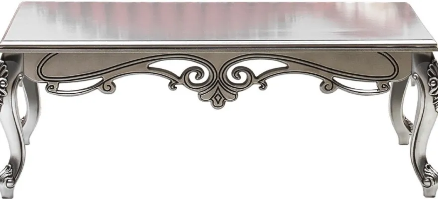Casa Padrino Luxus Barock Couchtisch Silber - Rechteckiger Massivholz Wohnzimmertisch im Barockstil - Barock Möbel - Luxus Möbel im Barockstil - Barock Einrichtung - Edel & Prunkvoll