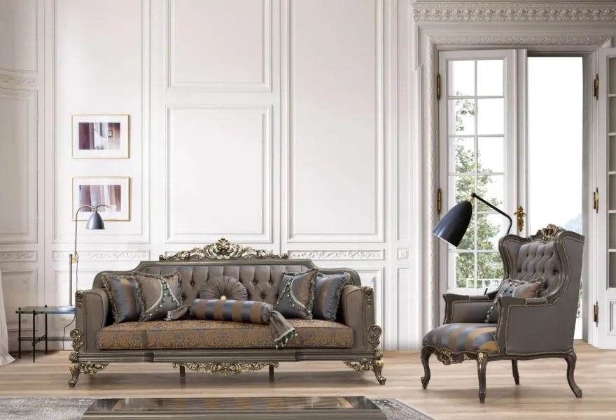 Casa Padrino Luxus Barock Couchtisch Grau / Gold 110 x 84 x H. 48 cm - Prunkvoller handgefertigter Wohnzimmertisch im Barockstil - Barock Möbel