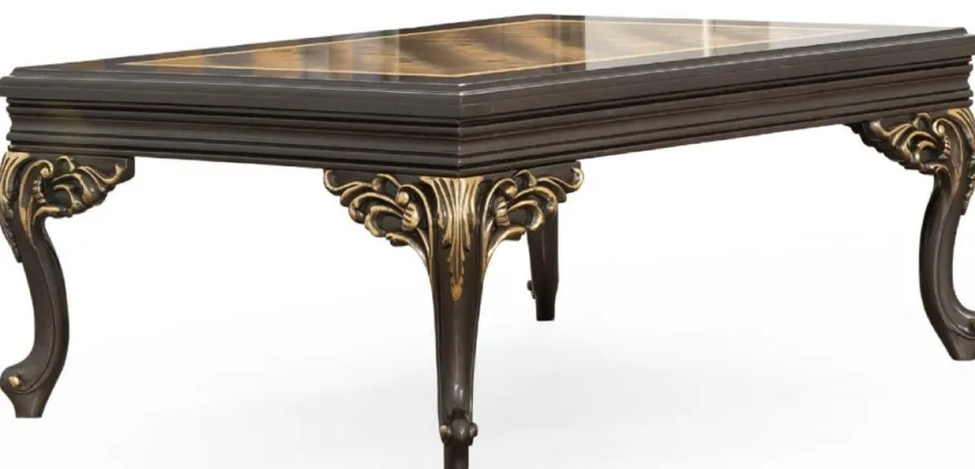 Casa Padrino Luxus Barock Couchtisch Grau / Gold 110 x 84 x H. 48 cm - Prunkvoller handgefertigter Wohnzimmertisch im Barockstil - Barock Möbel
