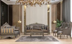 Casa Padrino Luxus Barock Couchtisch Grau / Gold 110 x 84 x H. 48 cm - Prunkvoller handgefertigter Wohnzimmertisch im Barockstil - Barock Möbel