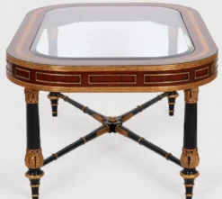 Casa Padrino Luxus Barock Couchtisch Braun / Schwarz / Gold 122 x 81 x H. 56 cm - Edler Massivholz Wohnzimmertisch mit Glasplatte - Barock Möbel
