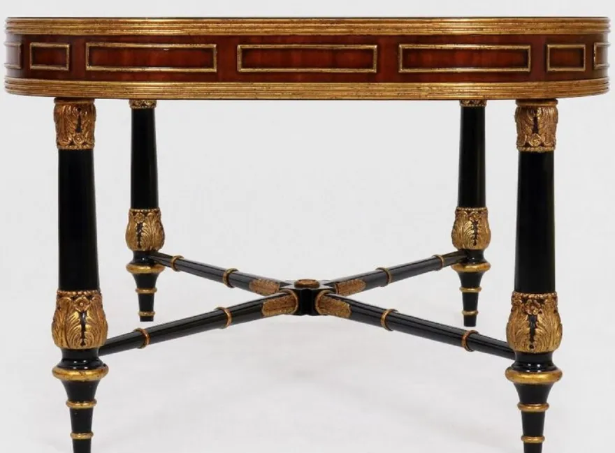 Casa Padrino Luxus Barock Couchtisch Braun / Schwarz / Gold 122 x 81 x H. 56 cm - Edler Massivholz Wohnzimmertisch mit Glasplatte - Barock Möbel