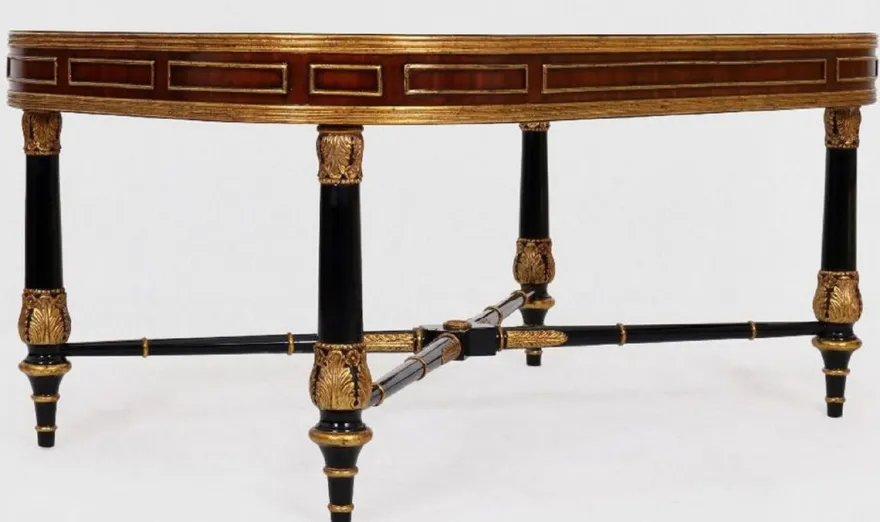 Casa Padrino Luxus Barock Couchtisch Braun / Schwarz / Gold 122 x 81 x H. 56 cm - Edler Massivholz Wohnzimmertisch mit Glasplatte - Barock Möbel