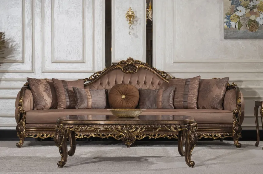 Casa Padrino Luxus Barock Couchtisch Grau / Braun / Gold - Handgefertigter Massivholz Wohnzimmertisch im Barockstil - Wohnzimmer Möbel im Barockstil - Barock Möbel - Edel & Prunkvoll