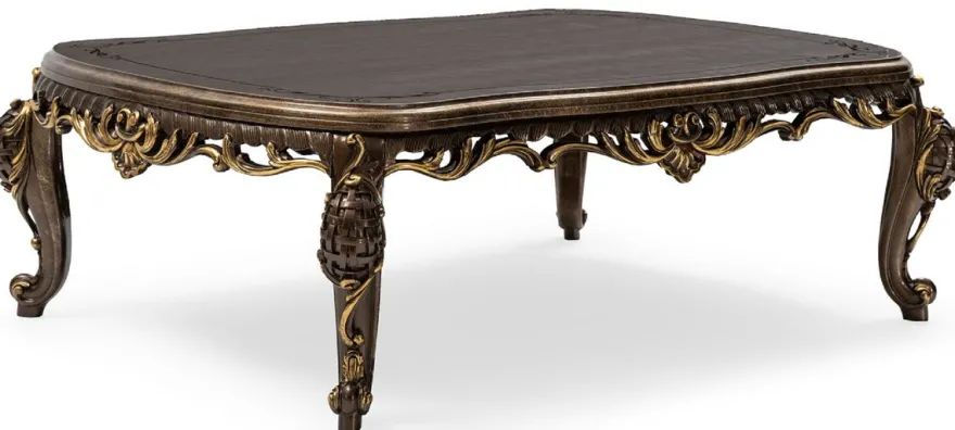 Casa Padrino Luxus Barock Couchtisch Grau / Braun / Gold - Handgefertigter Massivholz Wohnzimmertisch im Barockstil - Wohnzimmer Möbel im Barockstil - Barock Möbel - Edel & Prunkvoll