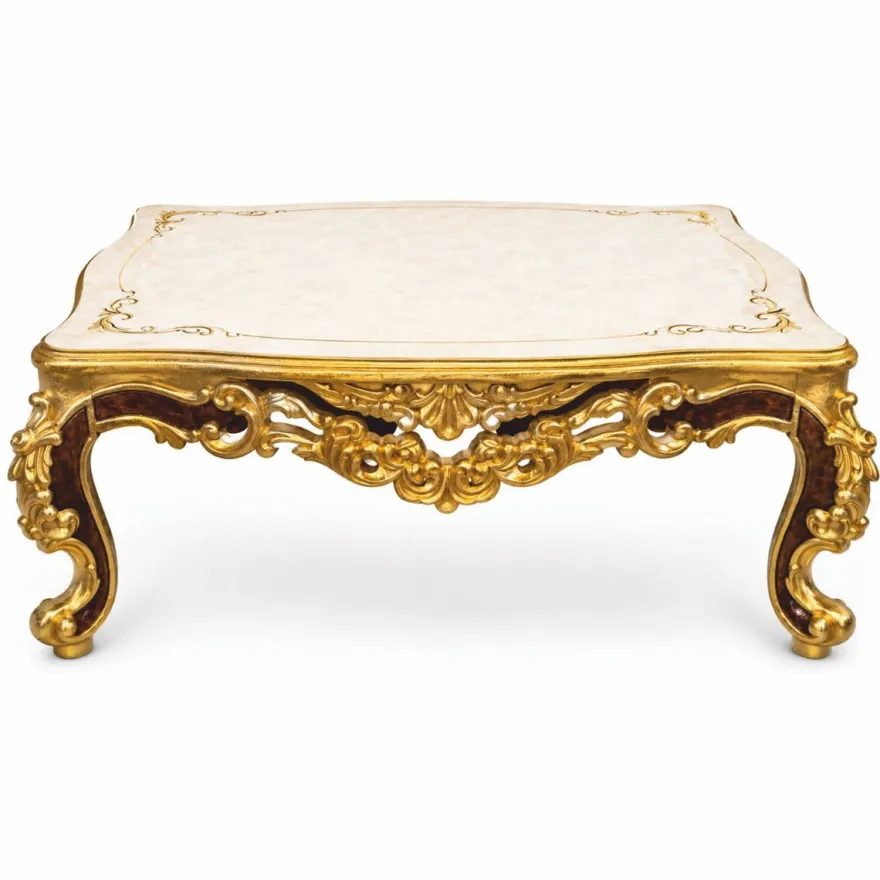 Casa Padrino Luxus Barock Couchtisch Weiß / Gold / Braun 128 cm - Prunkvoller Barockstil Wohnzimmertisch - Barock Wohnzimmer Möbel