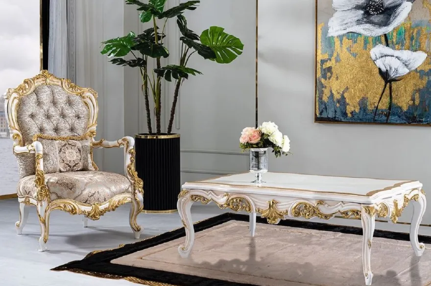 Casa Padrino Luxus Barock Couchtisch Weiß / Beige / Gold - Prunkvoller Wohnzimmertisch im Barockstil - Barockstil Wohnzimmer Möbel - Barock Möbel - Barock Einrichtung - Luxus Möbel im Barockstil