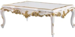 Casa Padrino Luxus Barock Couchtisch Weiß / Beige / Gold - Prunkvoller Wohnzimmertisch im Barockstil - Barockstil Wohnzimmer Möbel - Barock Möbel - Barock Einrichtung - Luxus Möbel im Barockstil