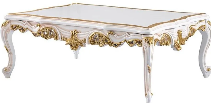 Casa Padrino Luxus Barock Couchtisch Weiß / Beige / Gold - Prunkvoller Wohnzimmertisch im Barockstil - Barockstil Wohnzimmer Möbel - Barock Möbel - Barock Einrichtung - Luxus Möbel im Barockstil