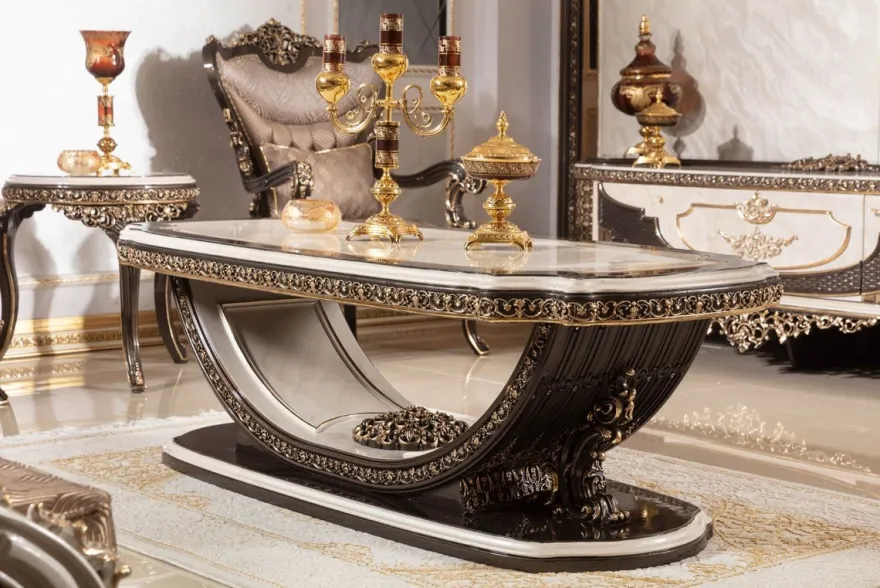 Casa Padrino Luxus Barock Couchtisch Creme / Dunkelbraun / Gold 168 cm
