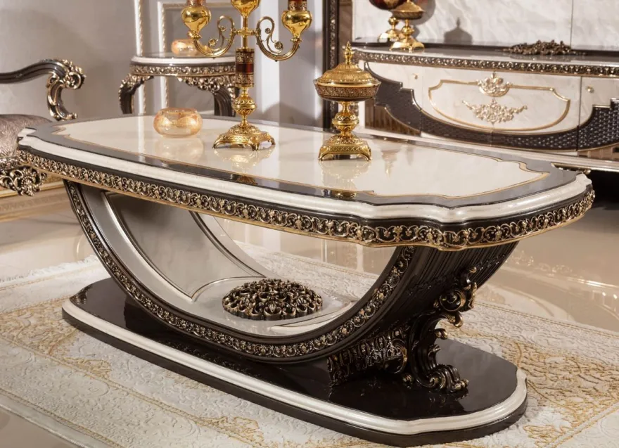 Casa Padrino Luxus Barock Couchtisch Creme / Dunkelbraun / Gold 168 cm