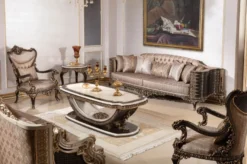 Casa Padrino Luxus Barock Couchtisch Creme / Dunkelbraun / Gold 168 cm