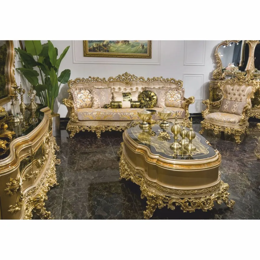 Casa Padrino Luxus Barock Couchtisch Grau / Grün / Schwarz / Gold 164 cm - Barockstil Wohnzimmertisch - Barockstil Wohnzimmer Möbel