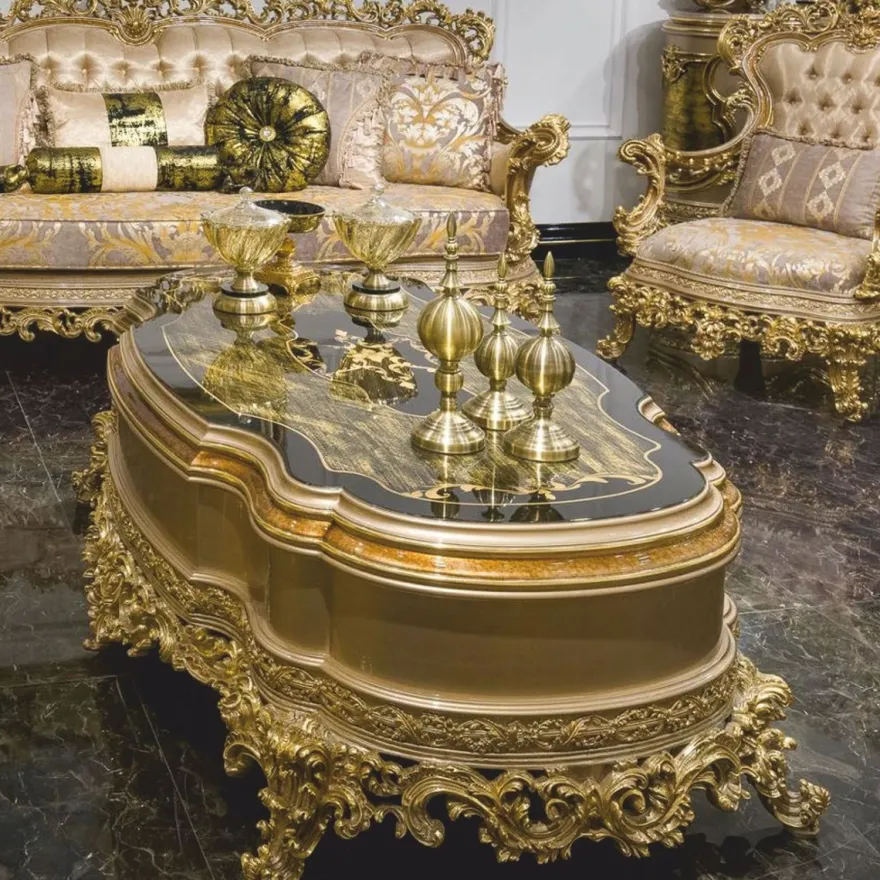 Casa Padrino Luxus Barock Couchtisch Grau / Grün / Schwarz / Gold 164 cm - Barockstil Wohnzimmertisch - Barockstil Wohnzimmer Möbel