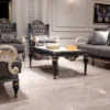 Casa Padrino Luxus Barock Couchtisch Weiß / Grau / Gold 117 cm - Barockstil Wohnzimmer Möbel