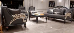 Casa Padrino Luxus Barock Couchtisch Weiß / Grau / Gold 117 cm - Barockstil Wohnzimmer Möbel