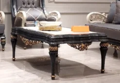 Casa Padrino Luxus Barock Couchtisch Weiß / Grau / Gold 117 cm - Barockstil Wohnzimmer Möbel