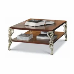 Casa Padrino Luxus Barock Couchtisch Braun / Silber 123 cm - Made in Italy