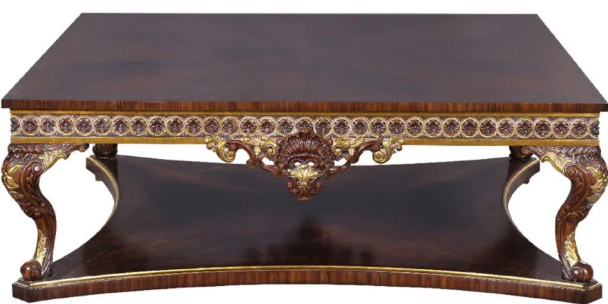 Casa Padrino Luxus Barock Couchtisch Braun / Gold - Handgefertigter Massivholz Tisch im Barockstil - Barock Wohnzimmer Möbel - Edel & Prunkvoll