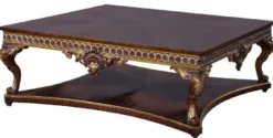 Casa Padrino Luxus Barock Couchtisch Braun / Gold - Handgefertigter Massivholz Tisch im Barockstil - Barock Wohnzimmer Möbel - Edel & Prunkvoll
