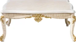 Casa Padrino Luxus Barock Couchtisch Beige / Weiß / Gold - Prunkvoller Wohnzimmertisch im Barockstil - Barockstil Wohnzimmer Möbel - Barock Möbel - Barock Einrichtung - Luxus Möbel im Barockstil