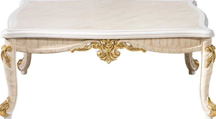 Casa Padrino Luxus Barock Couchtisch Beige / Weiß / Gold - Prunkvoller Wohnzimmertisch im Barockstil - Barockstil Wohnzimmer Möbel - Barock Möbel - Barock Einrichtung - Luxus Möbel im Barockstil