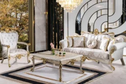 Casa Padrino Luxus Barock Couchtisch Beige / Weiß / Gold - Prunkvoller Wohnzimmertisch im Barockstil - Barockstil Wohnzimmer Möbel - Barock Möbel - Barock Einrichtung - Luxus Möbel im Barockstil